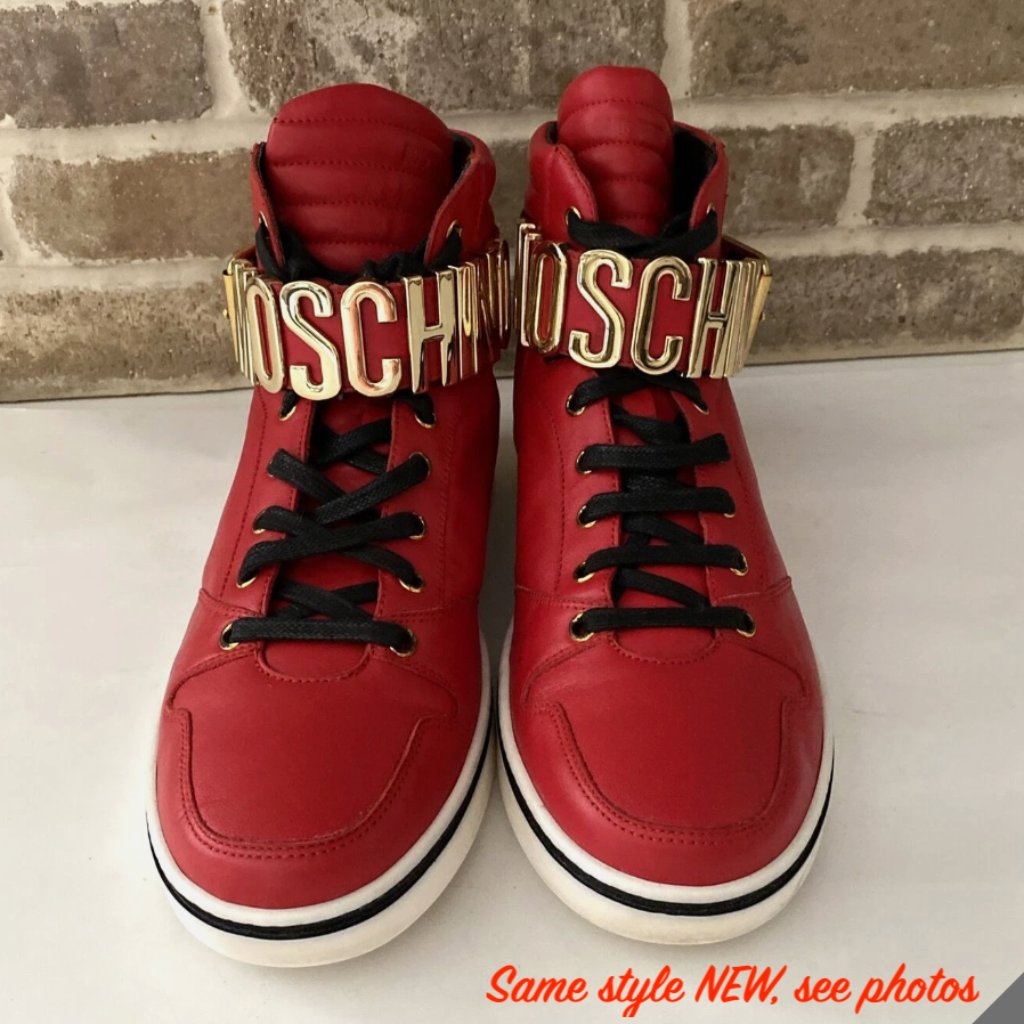 Authentic Moschino Red Leather High Top Sneaker Shoes Size 44 Us 11 (Need Clean)